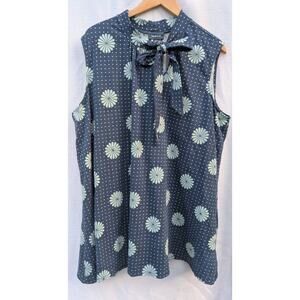 Modcloth Navy and White Sleeveless Blouse with Floral Design